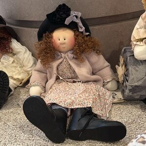 Little souls floral  Doll with Black Hat & sweater vintage and like new